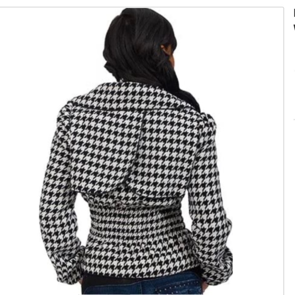 ]NEW Dereon Beyonce Y2K PEPLUM Houndstooth  Black Snap Wool Jacket Coat  M - Picture 15 of 17